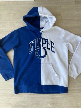 NFL STAPLE Colts Colorblock Hoodie Men’s Large Size Blue White Fleece Lined